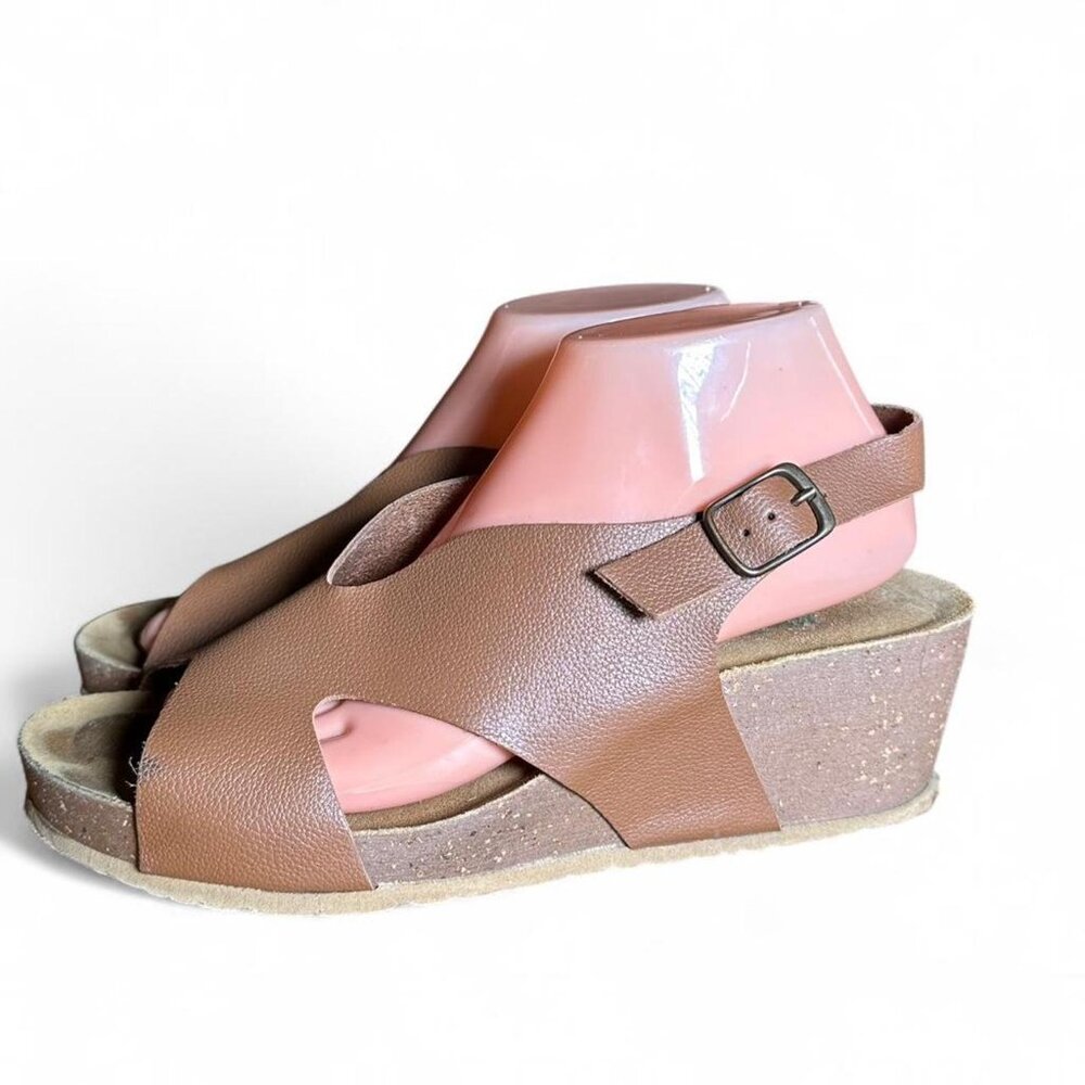 Bionatura Easy Tessa Brown Leather Cork Wedge Sandals Women's 9.5 US 41 EU - Picture 5 of 7